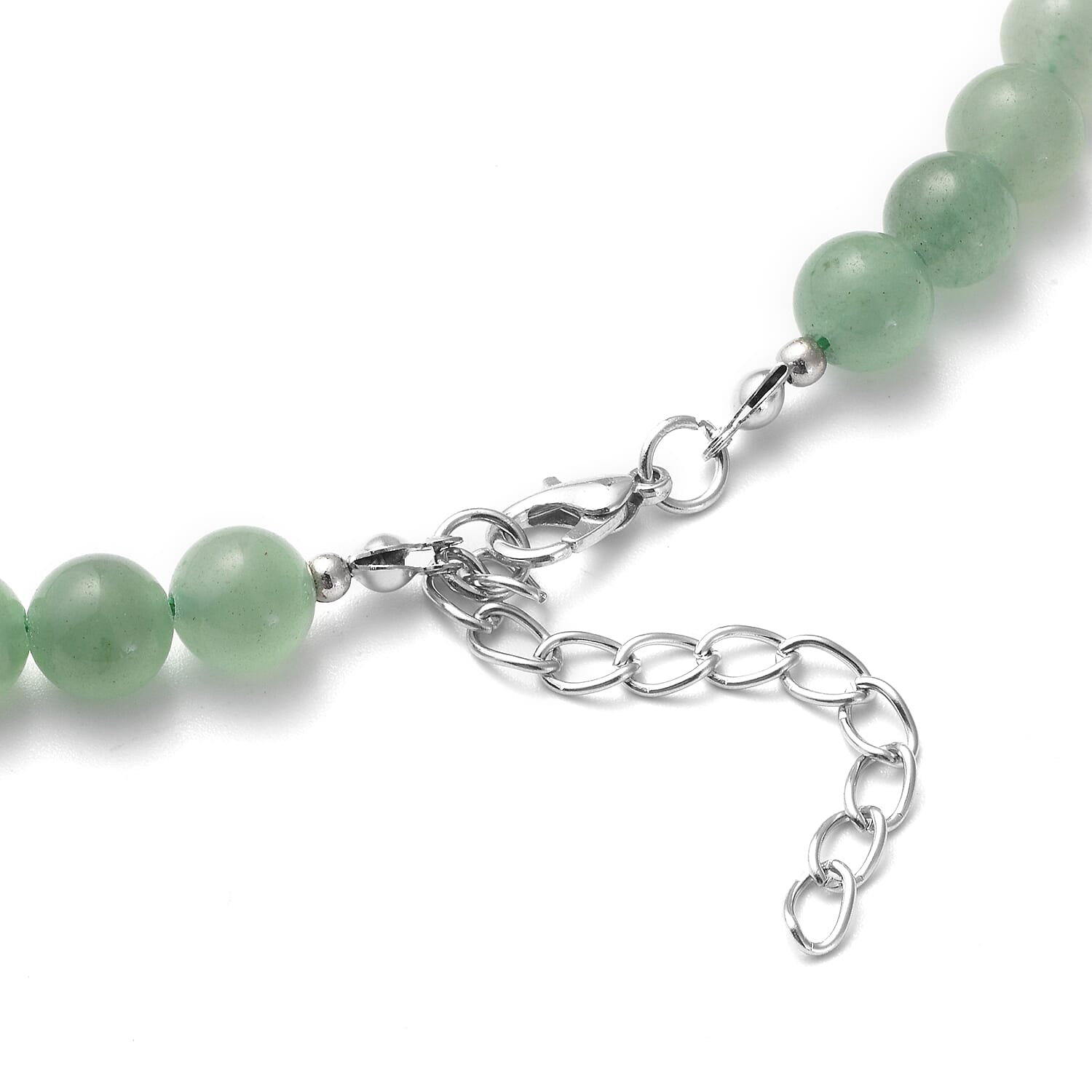 Green Aventurine Beads Necklace (Size - 18 with 2 inch Extender) in Silver Tone 221.00Ct.