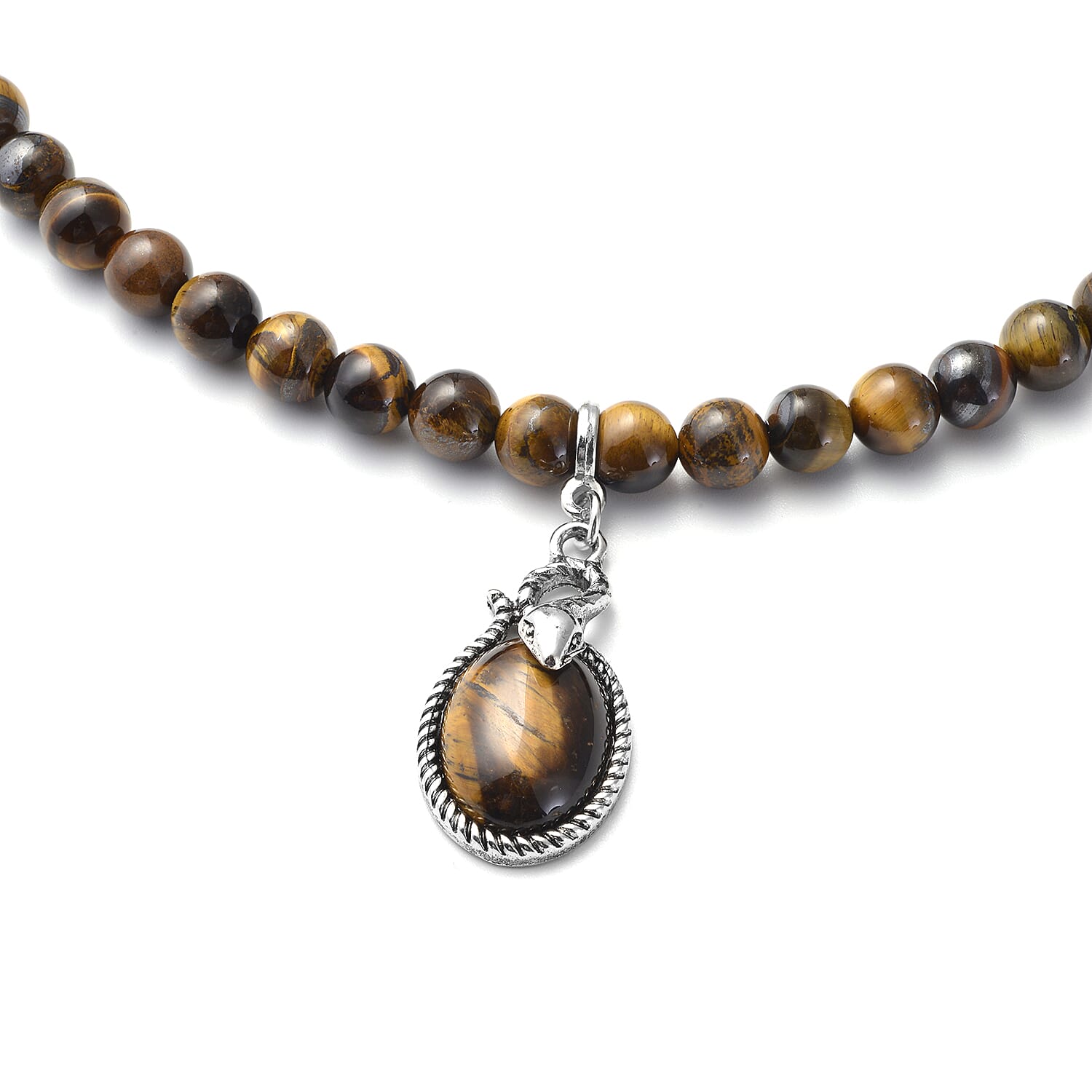 Yellow Tigers Eye Beads Necklace (Size - 18 with 2 inch Extender) in Silver Tone 239.00 Ct.