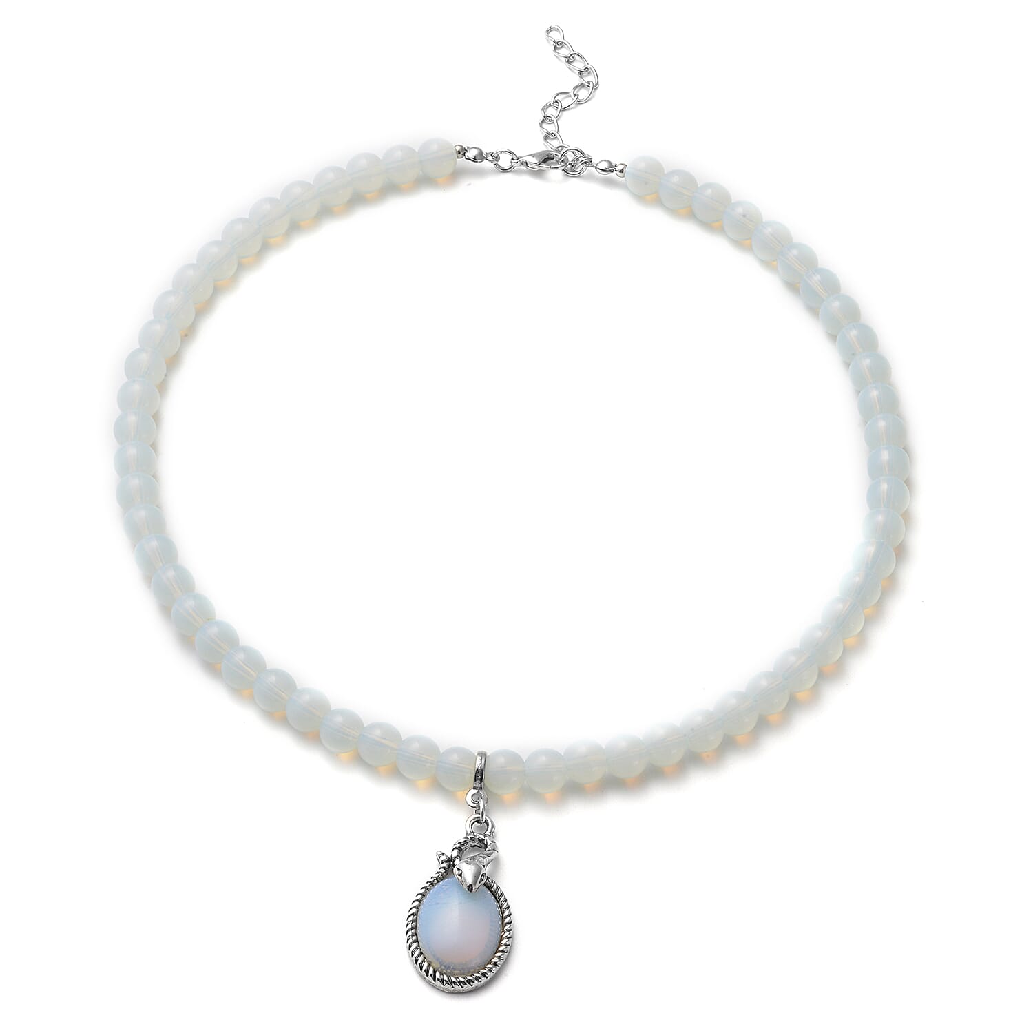 Opalite Beads Necklace (Size - 18 with 2 inch Extender) in Silver Tone 207.00 Ct.
