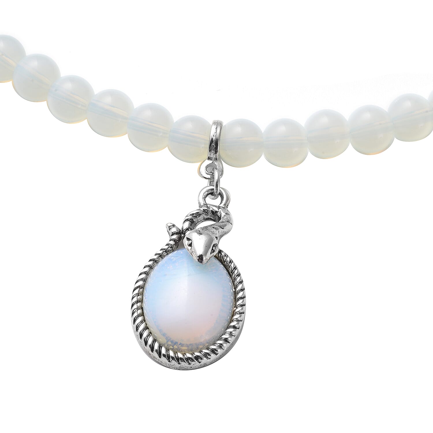 Opalite Beads Necklace (Size - 18 with 2 inch Extender) in Silver Tone 207.00 Ct.
