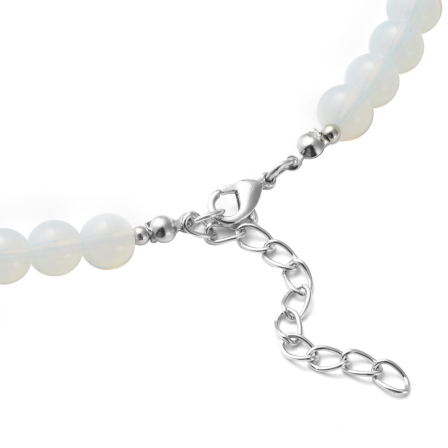 Opalite Beads Necklace (Size - 18 with 2 inch Extender) in Silver Tone 207.00 Ct.