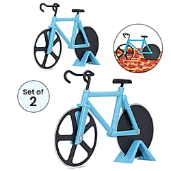 Set of 2 - Bicycle Pizza Cutter with Sharp Blades (Size 19x10Cm) - Blue