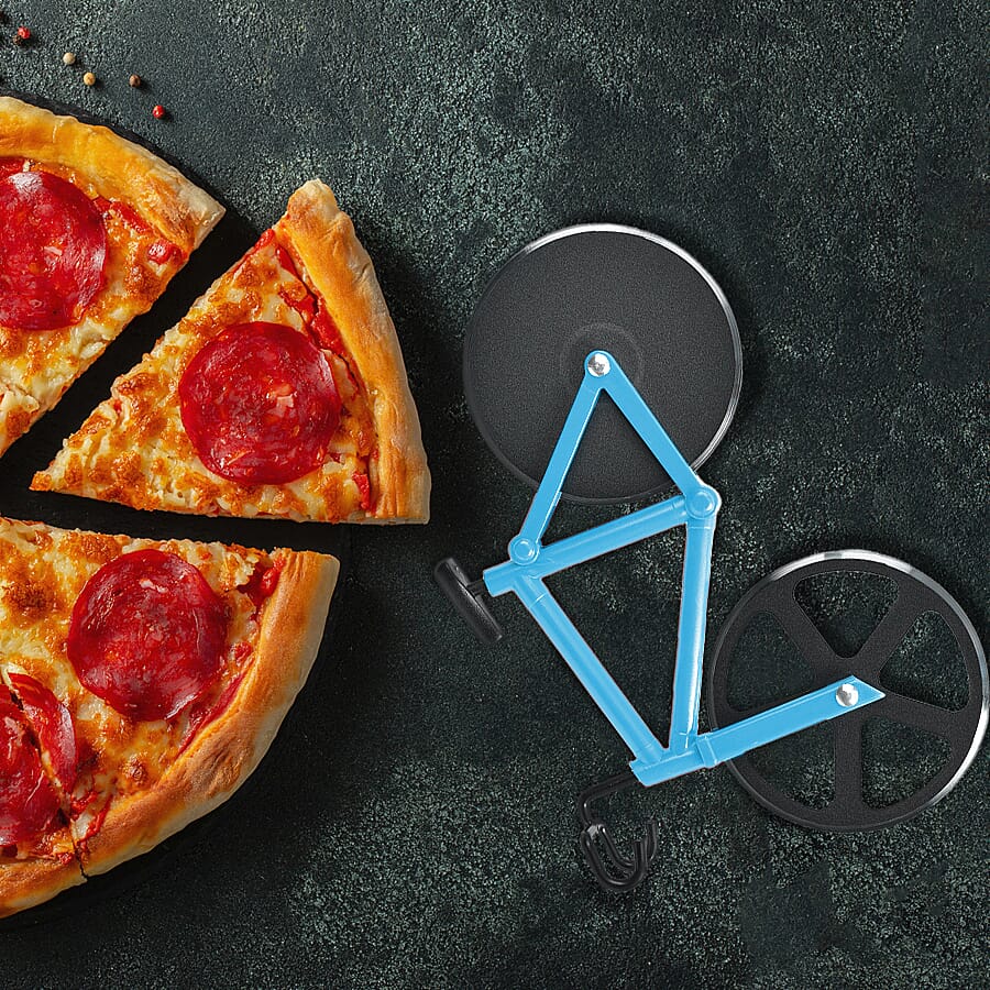 Set of 2 - Bicycle Pizza Cutter with Sharp Blades (Size 19x10Cm) - Blue