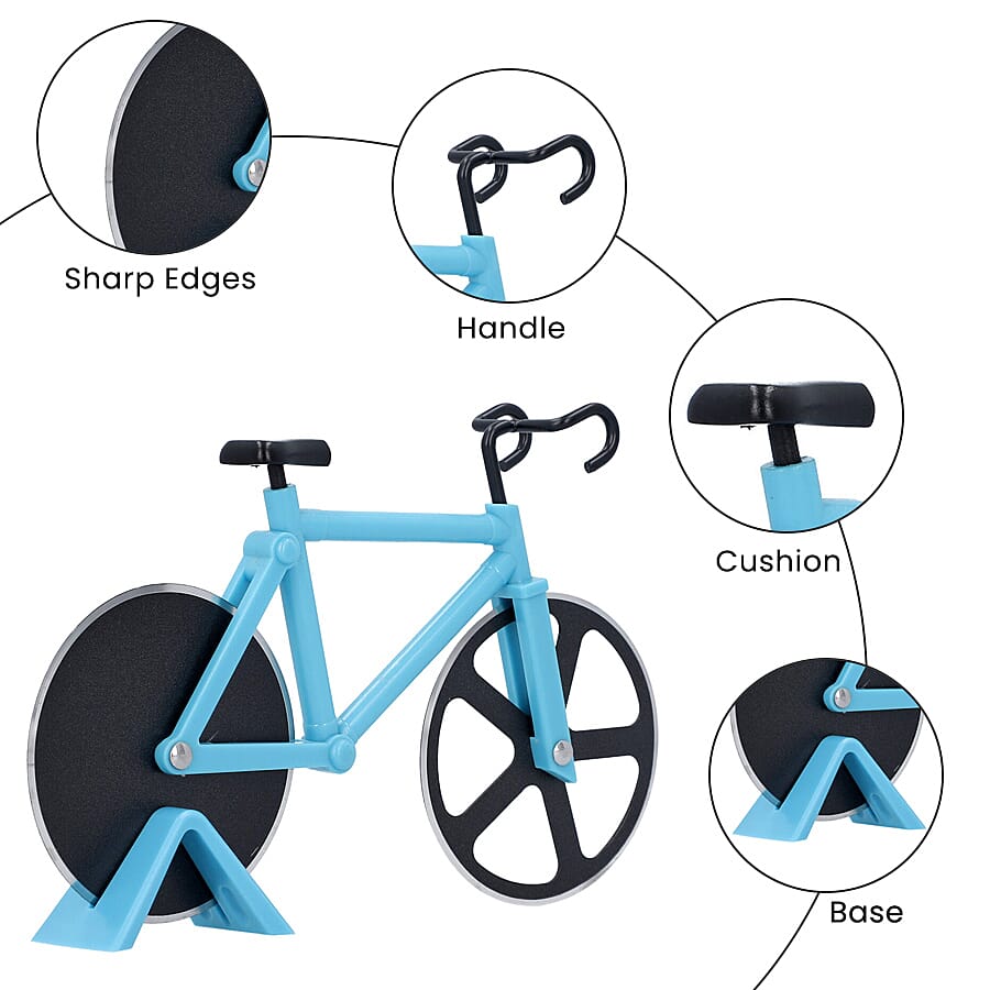 Set of 2 - Bicycle Pizza Cutter with Sharp Blades (Size 19x10Cm) - Blue