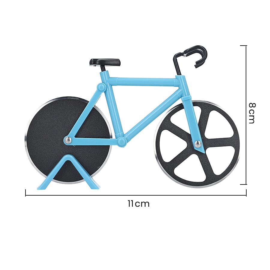 Set of 2 - Bicycle Pizza Cutter with Sharp Blades (Size 19x10Cm) - Blue