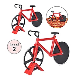 Set of 2 - Bicycle Pizza Cutter with Sharp Blades (Size 19x10Cm) - Red