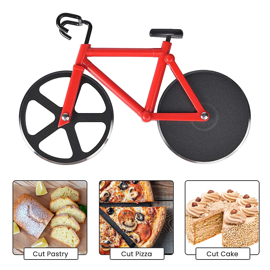 Set of 2 - Bicycle Pizza Cutter with Sharp Blades (Size 19x10Cm) - Red
