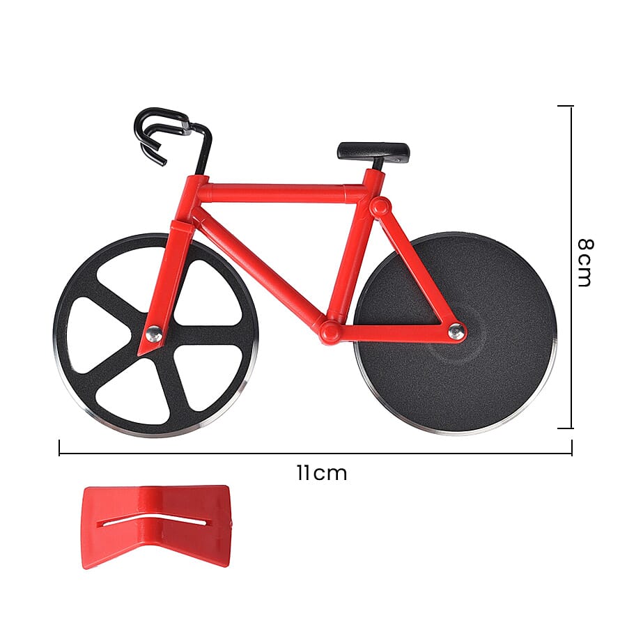 Set of 2 - Bicycle Pizza Cutter with Sharp Blades (Size 19x10Cm) - Red