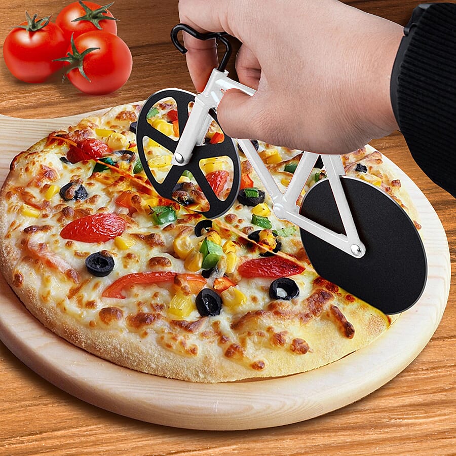 Set of 2 - Bicycle Pizza Cutter with Sharp Blades (Size 19x10Cm) - Cream
