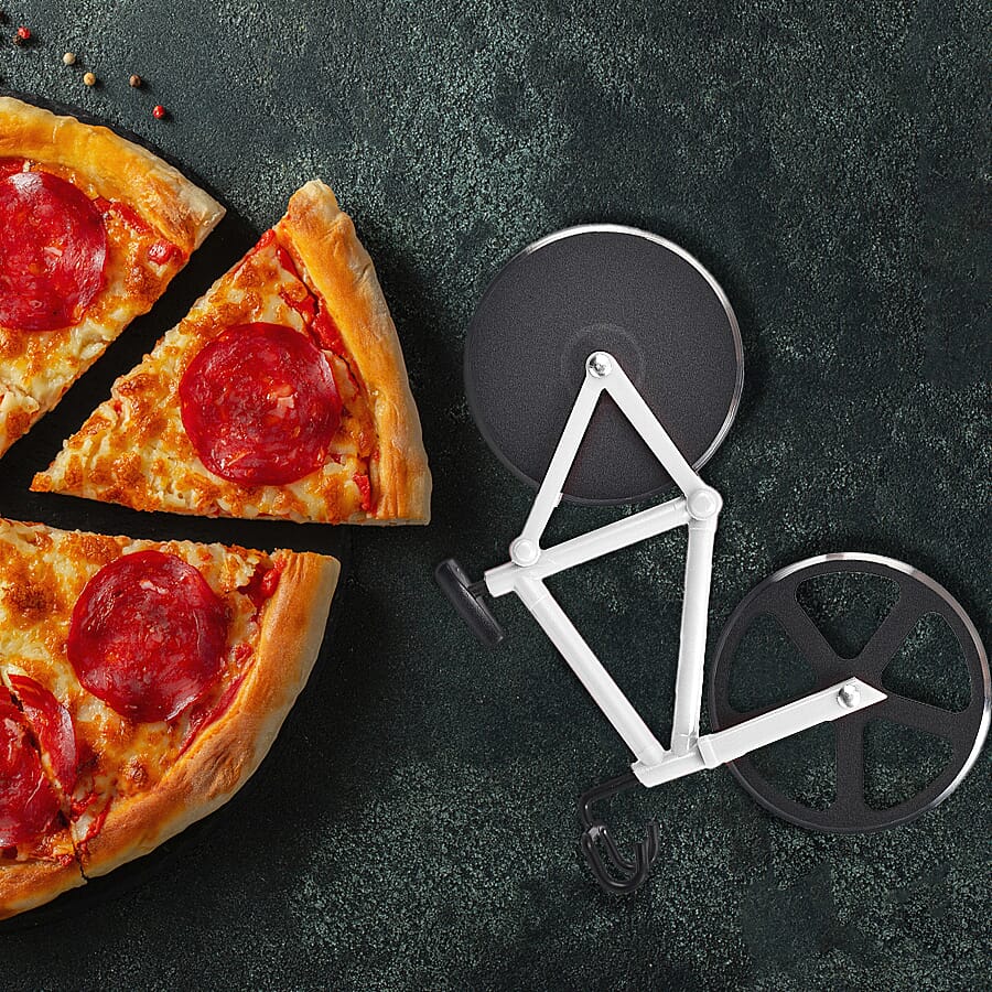 Set of 2 - Bicycle Pizza Cutter with Sharp Blades (Size 19x10Cm) - Cream