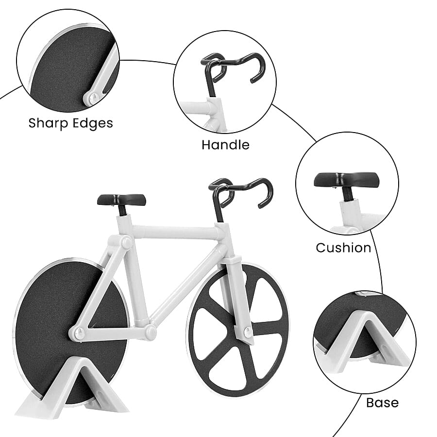 Set of 2 - Bicycle Pizza Cutter with Sharp Blades (Size 19x10Cm) - Cream