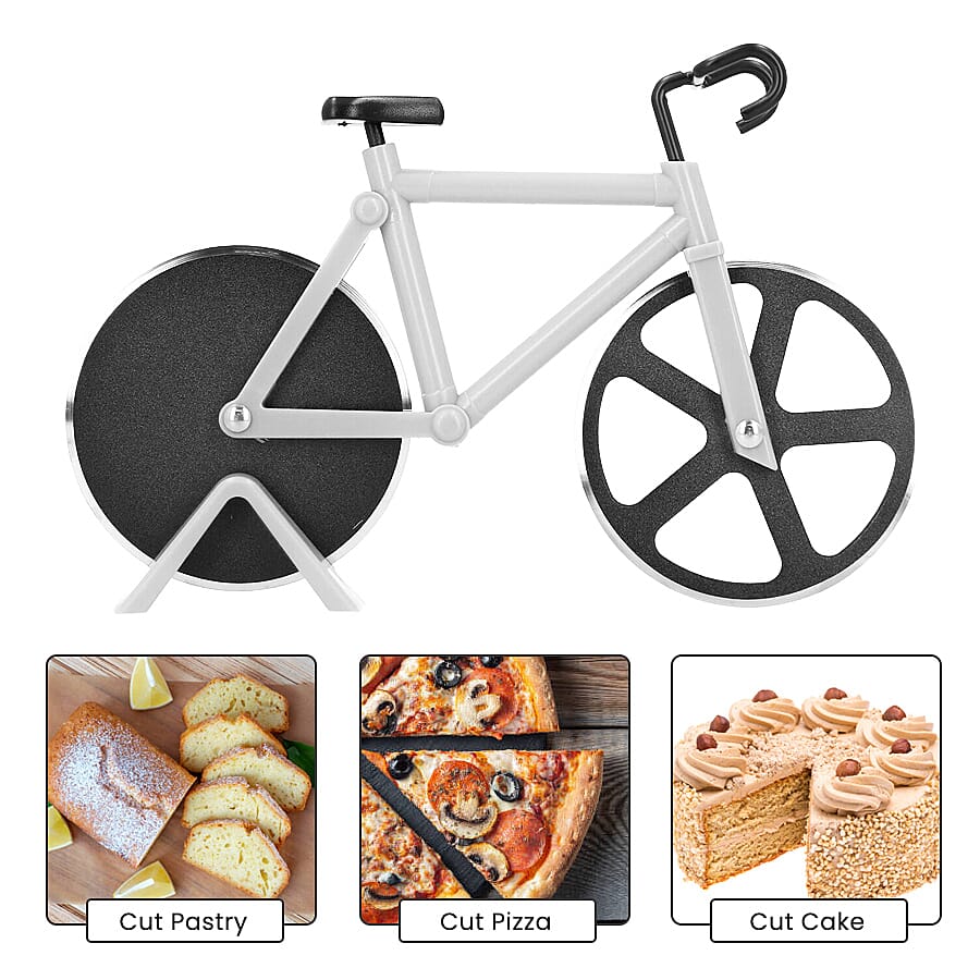 Set of 2 - Bicycle Pizza Cutter with Sharp Blades (Size 19x10Cm) - Cream