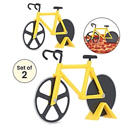 Set of 2 - Bicycle Pizza Cutter with Sharp Blades (Size 19x10Cm) - Yellow