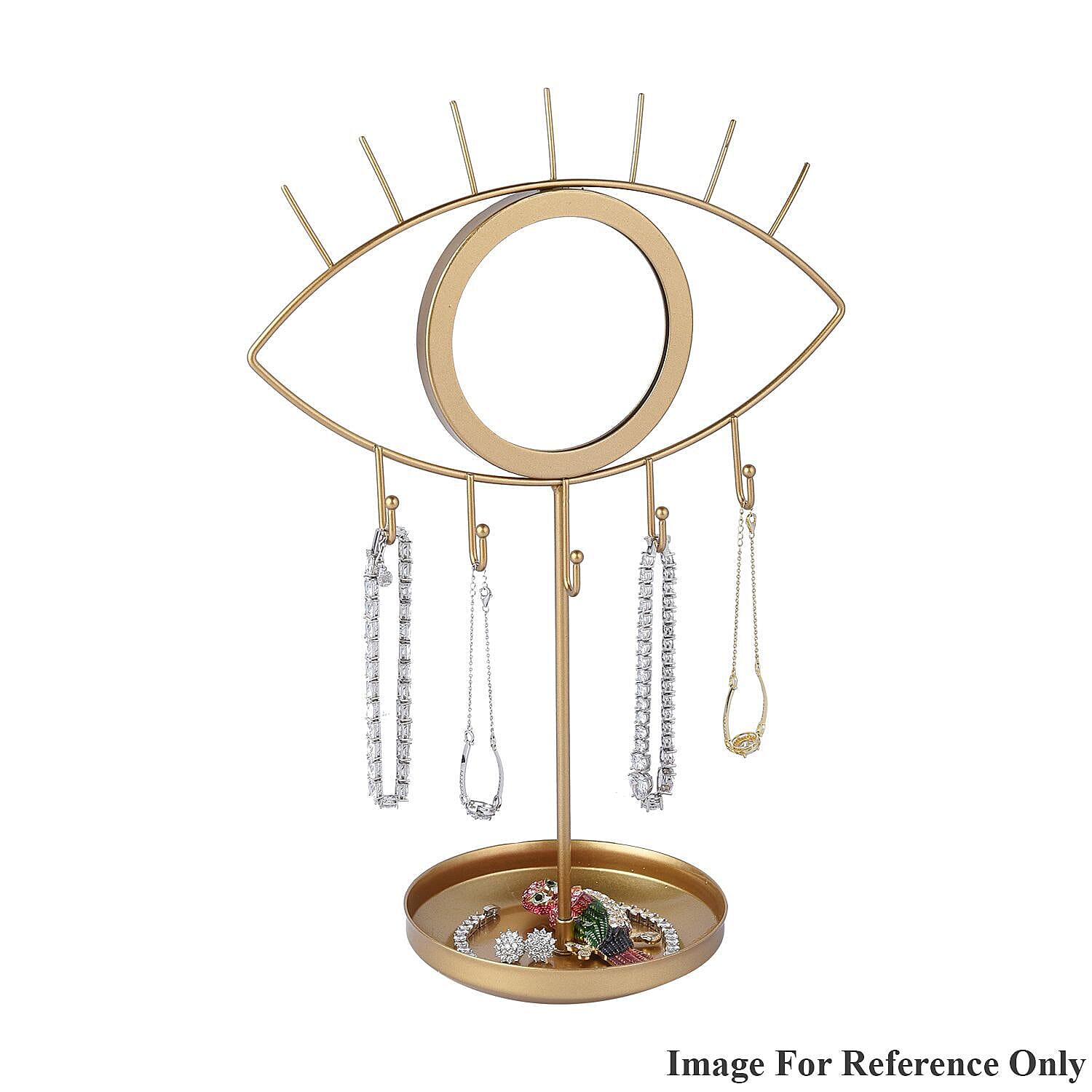 Eye Design Jewellery Rack with Mirror (Size 32x23x12 Cm) - Gold