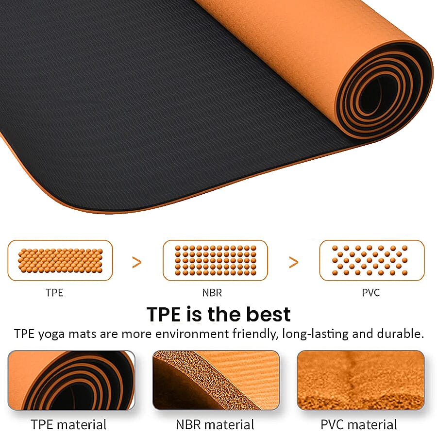 Memory foam Eco-Friendly, Non-Toxic TPE Yoga Mat (Size 183x61 Cm) - 12mm - Orange