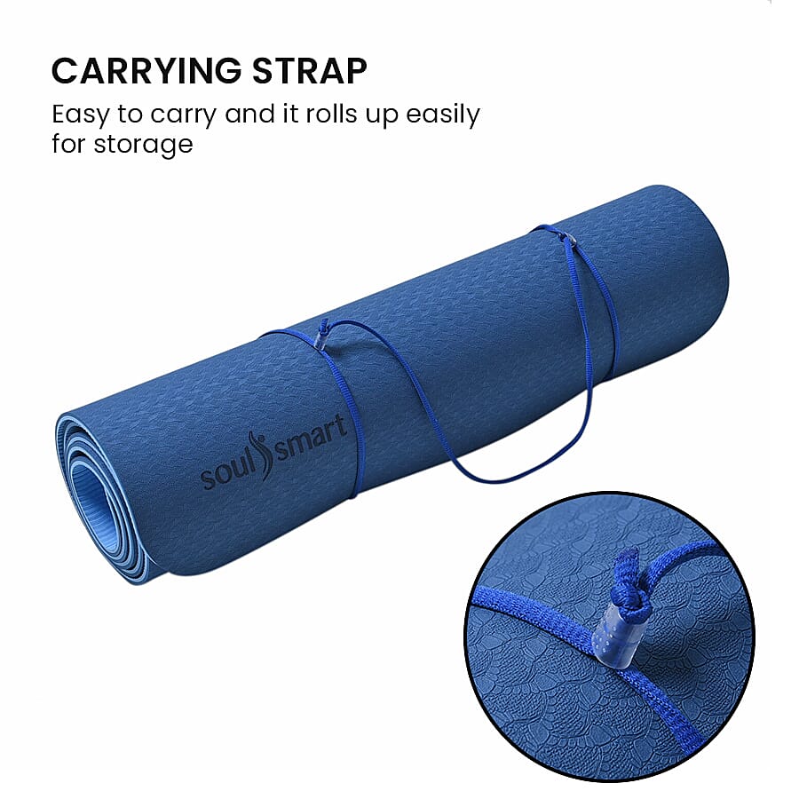 Memory foam Eco-Friendly, Non-Toxic TPE Yoga Mat (Size 183x61 Cm) - 12mm - Dark Blue