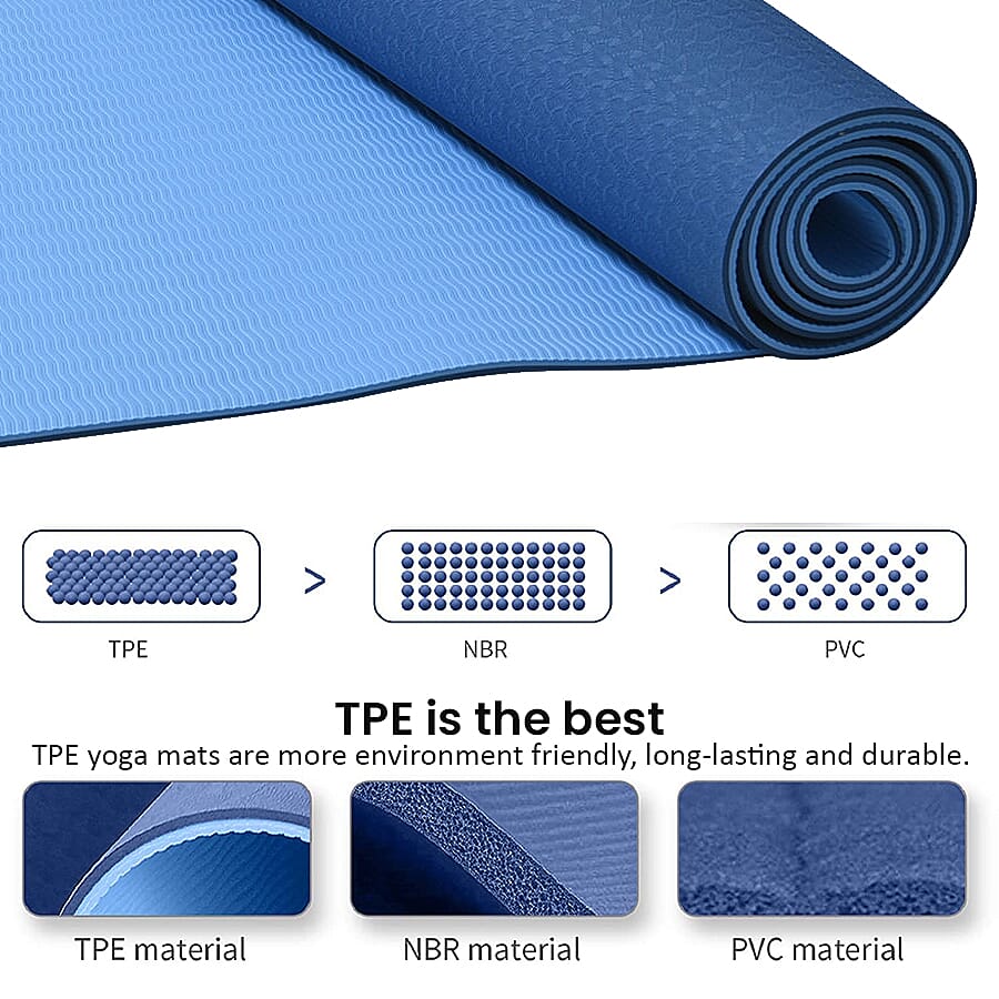 Memory foam Eco-Friendly, Non-Toxic TPE Yoga Mat (Size 183x61 Cm) - 12mm - Dark Blue