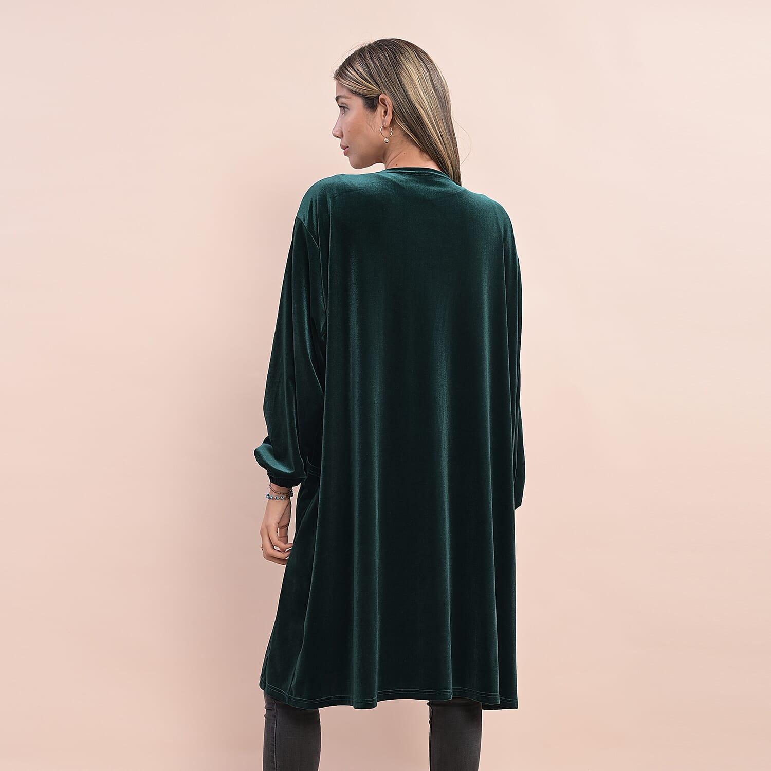 Close Out Deal - Stylish Long Velvet Cardigan (Size 95x55x70 Cm) - Green