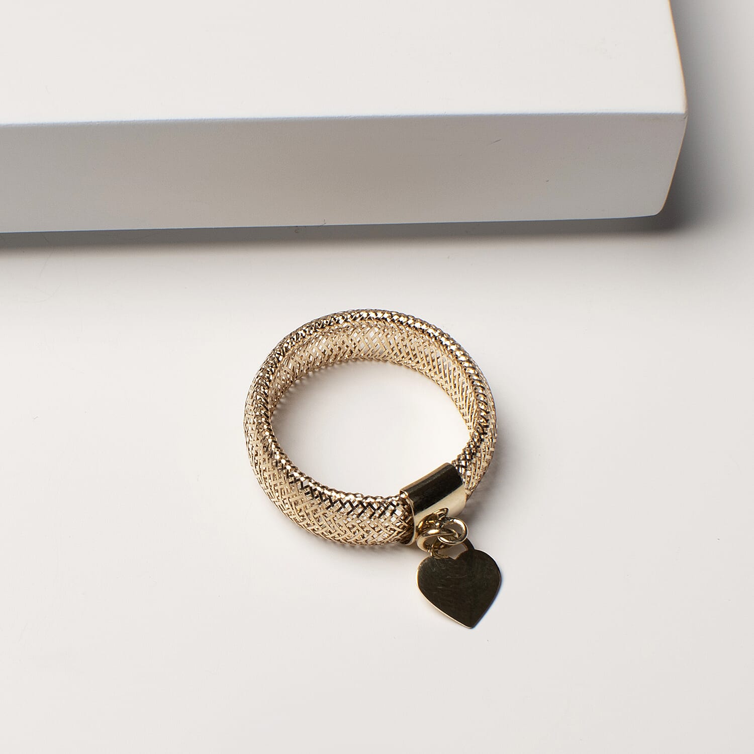 Italian Made 9K Yellow Gold Heart Charm Ring (Size Medium) (Size M to P)