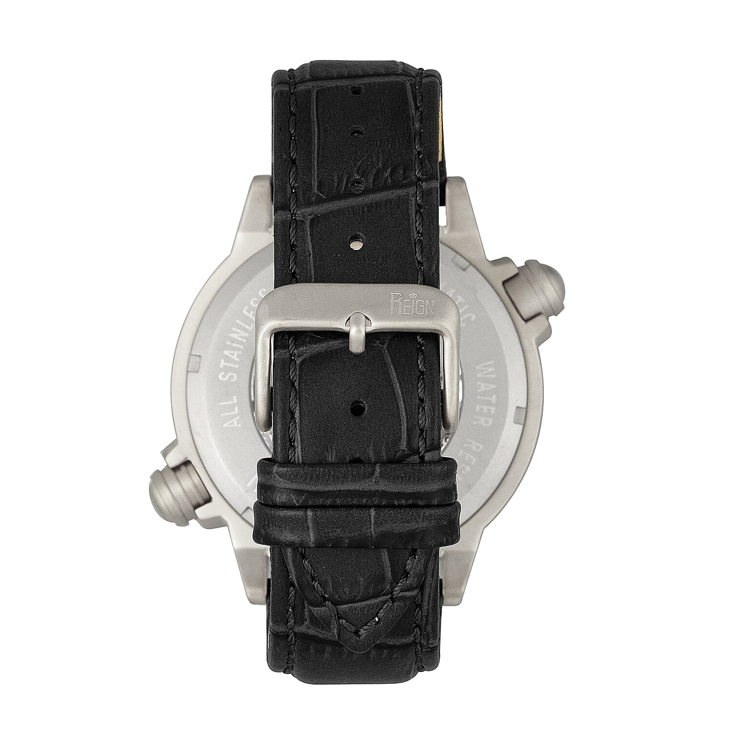 Reign Thanos Automatic Movement Skeleton Dial Water Resistant Watch with Stainless Steel Case and Genuine Leather Strap - Black & Silver