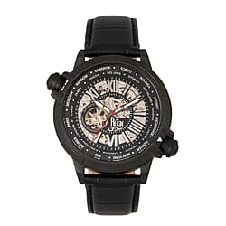 Reign Thanos Automatic Movement Skeleton Dial Water Resistant Watch with Stainless Steel Case and Genuine Leather Strap - Black