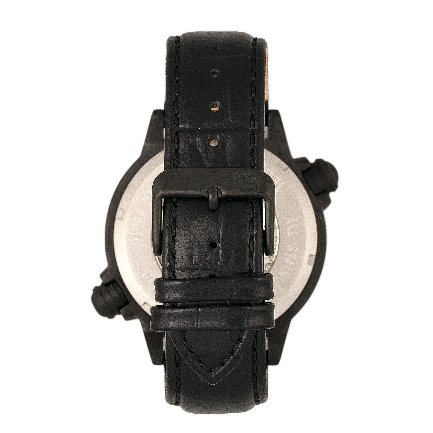 Reign Thanos Automatic Movement Skeleton Dial Water Resistant Watch with Stainless Steel Case and Genuine Leather Strap - Black & White