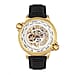 Reign Thanos Automatic Movement Skeleton Dial Water Resistant Watch with Stainless Steel Case and Genuine Leather Strap - Gold, Black & White
