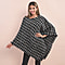 TAMSY Checkered Pattern Tweed Poncho - Black