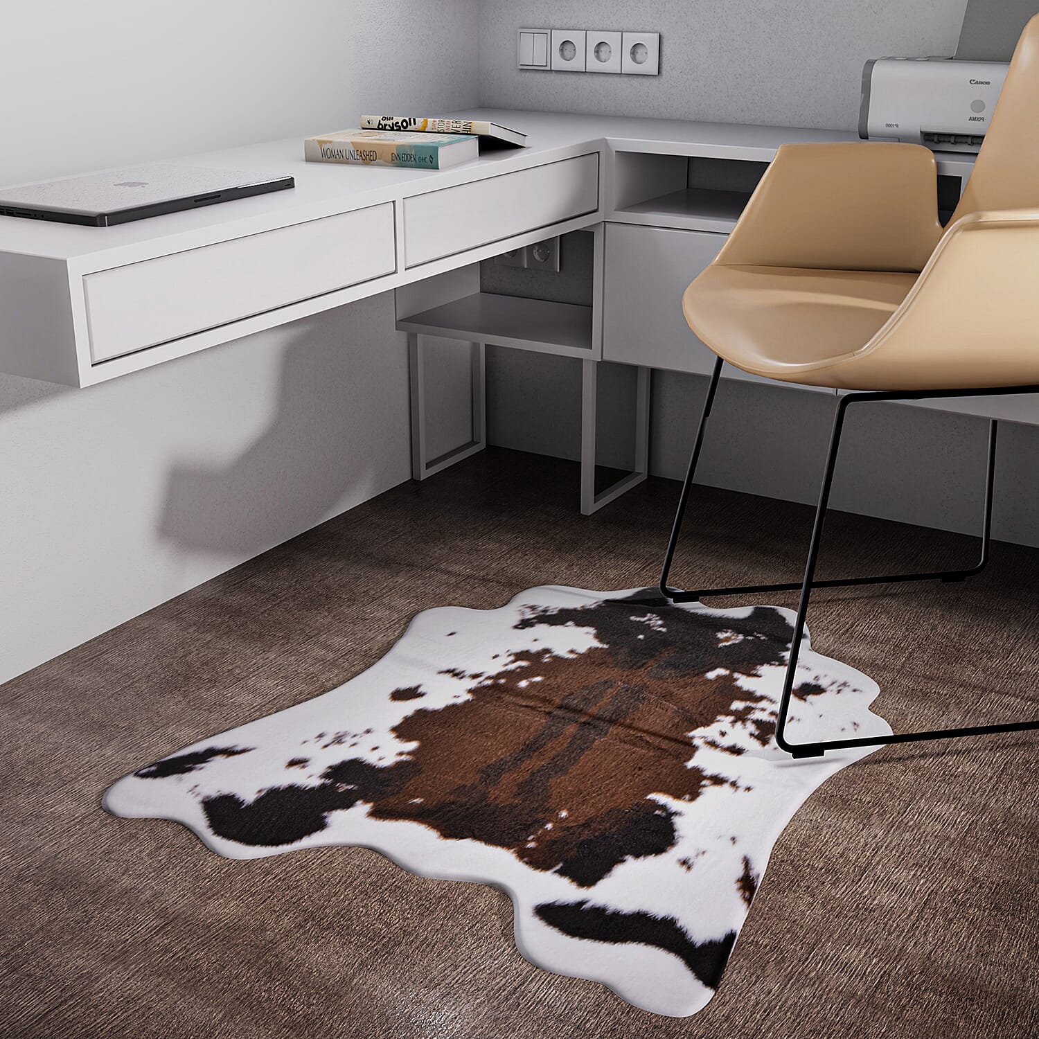 100% Acrylic Supersoft Faux Sheep Cowhide Rug (Size 100x90 Cm) - Brown & White