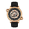 Reign Thanos Automatic Movement Skeleton Dial Water Resistant Watch with Stainless Steel Case and Genuine Leather Strap - Rose Gold & Black