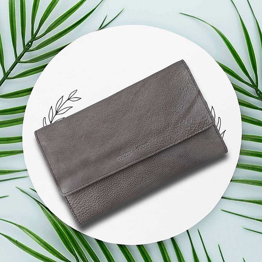 100% Genuine Leather RFID Clutch Wallet (Size 20x13x3 Cm) - Grey