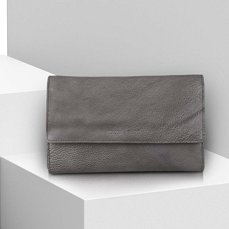 100% Genuine Leather RFID Clutch Wallet (Size 20x13x3 Cm) - Grey