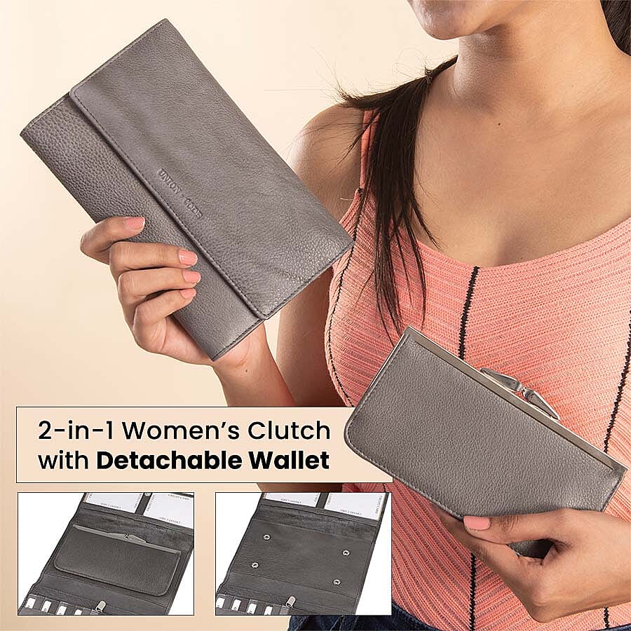 100% Genuine Leather RFID Clutch Wallet (Size 20x13x3 Cm) - Grey