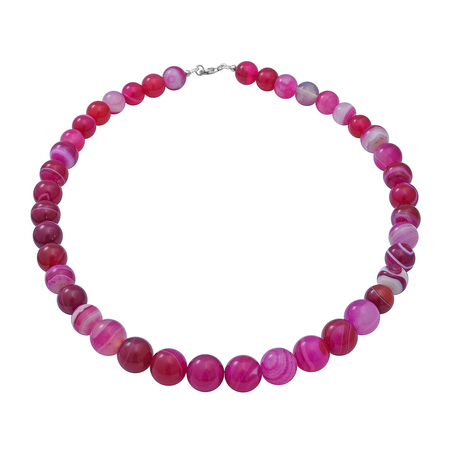 Red Colour Striped Agate Beads Necklace (Size - 20) in Rhodium Overlay Sterling Silver 250.00 Ct