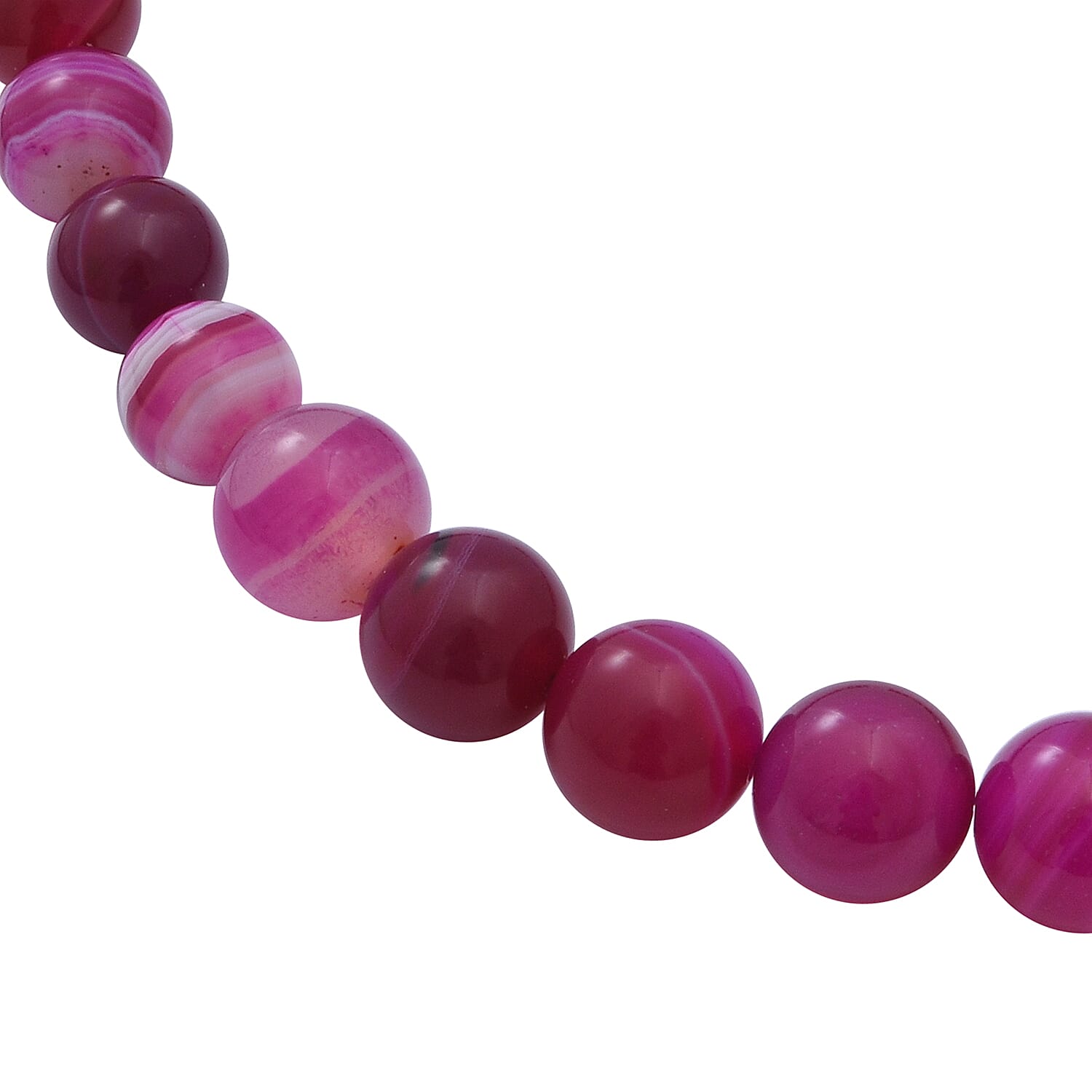 Red Colour Striped Agate Beads Necklace (Size - 20) in Rhodium Overlay Sterling Silver 250.00 Ct