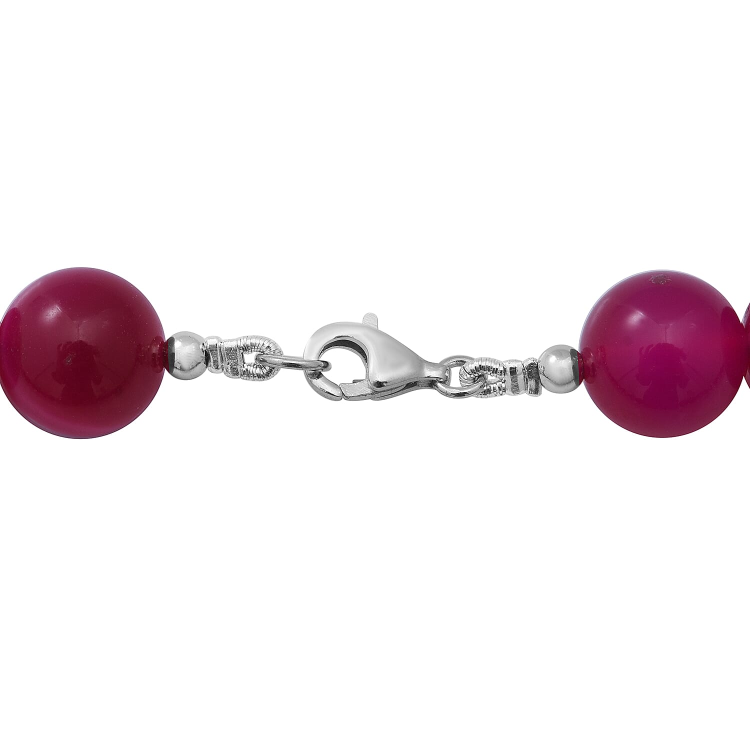 Red Colour Striped Agate Beads Necklace (Size - 20) in Rhodium Overlay Sterling Silver 250.00 Ct