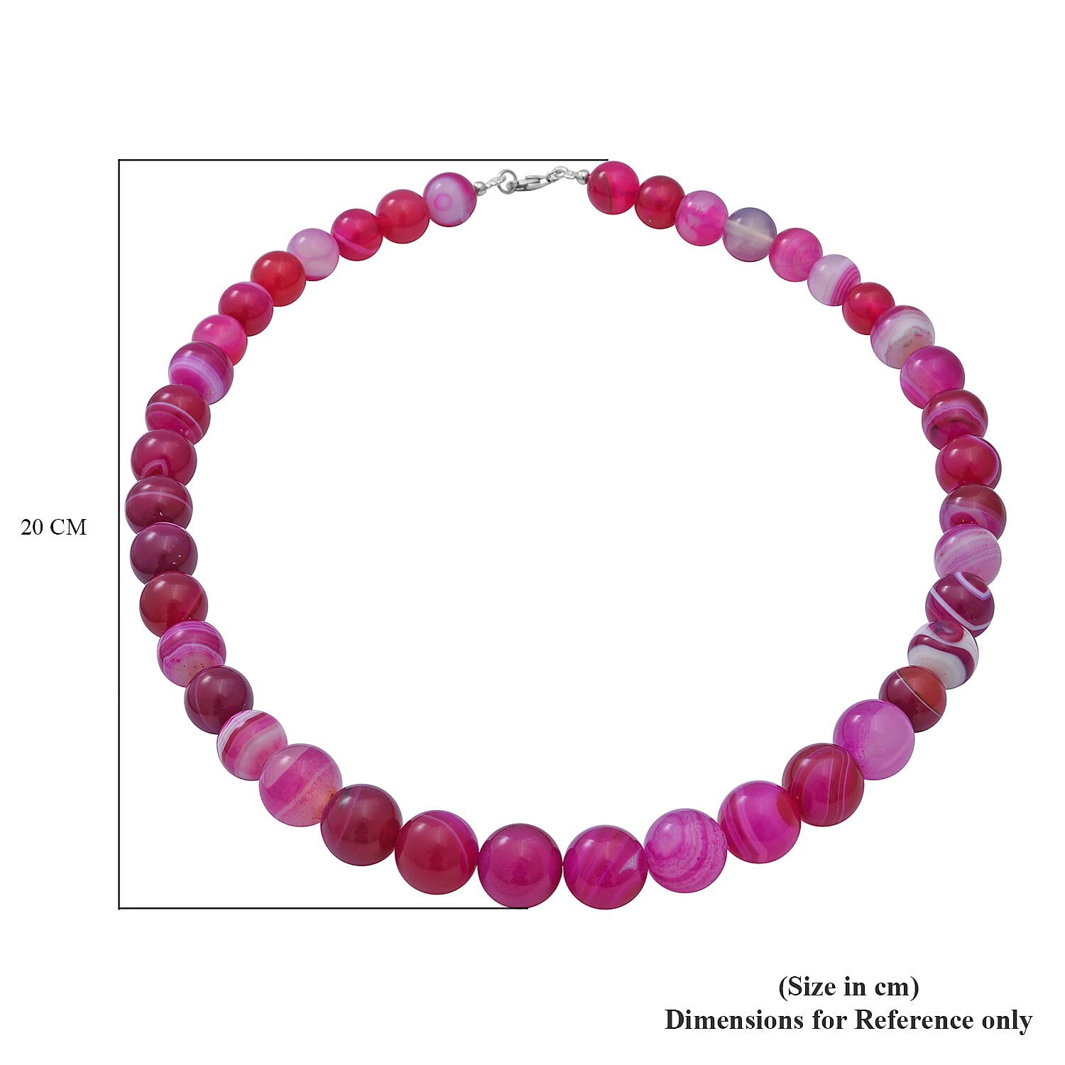 Red Colour Striped Agate Beads Necklace (Size - 20) in Rhodium Overlay Sterling Silver 250.00 Ct