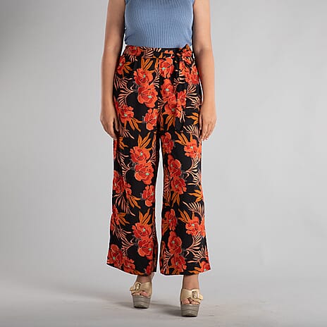 Tamsy Viscose Floral Jean and Pant-Trouser  - Black