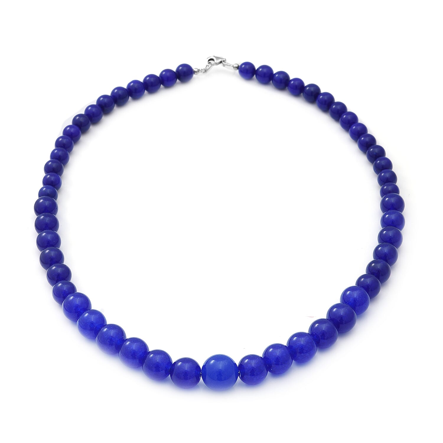 Royal Blue Onyx Beads Necklace (Size - 20) with Lobster Clasp in Rhodium Overlay Sterling Silver 320.00 Ct.