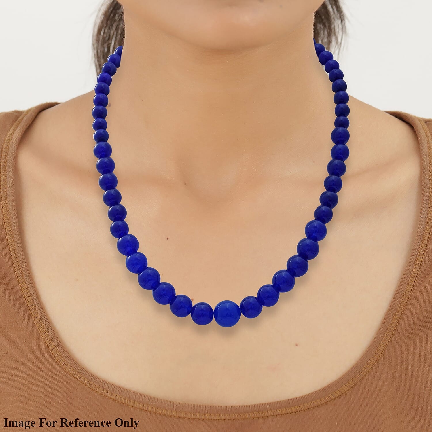 Royal Blue Onyx Beads Necklace (Size - 20) with Lobster Clasp in Rhodium Overlay Sterling Silver 320.00 Ct.