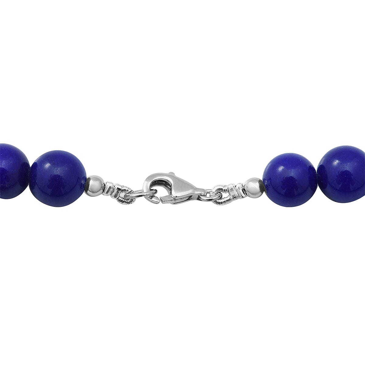 Royal Blue Onyx Beads Necklace (Size - 20) with Lobster Clasp in Rhodium Overlay Sterling Silver 320.00 Ct.