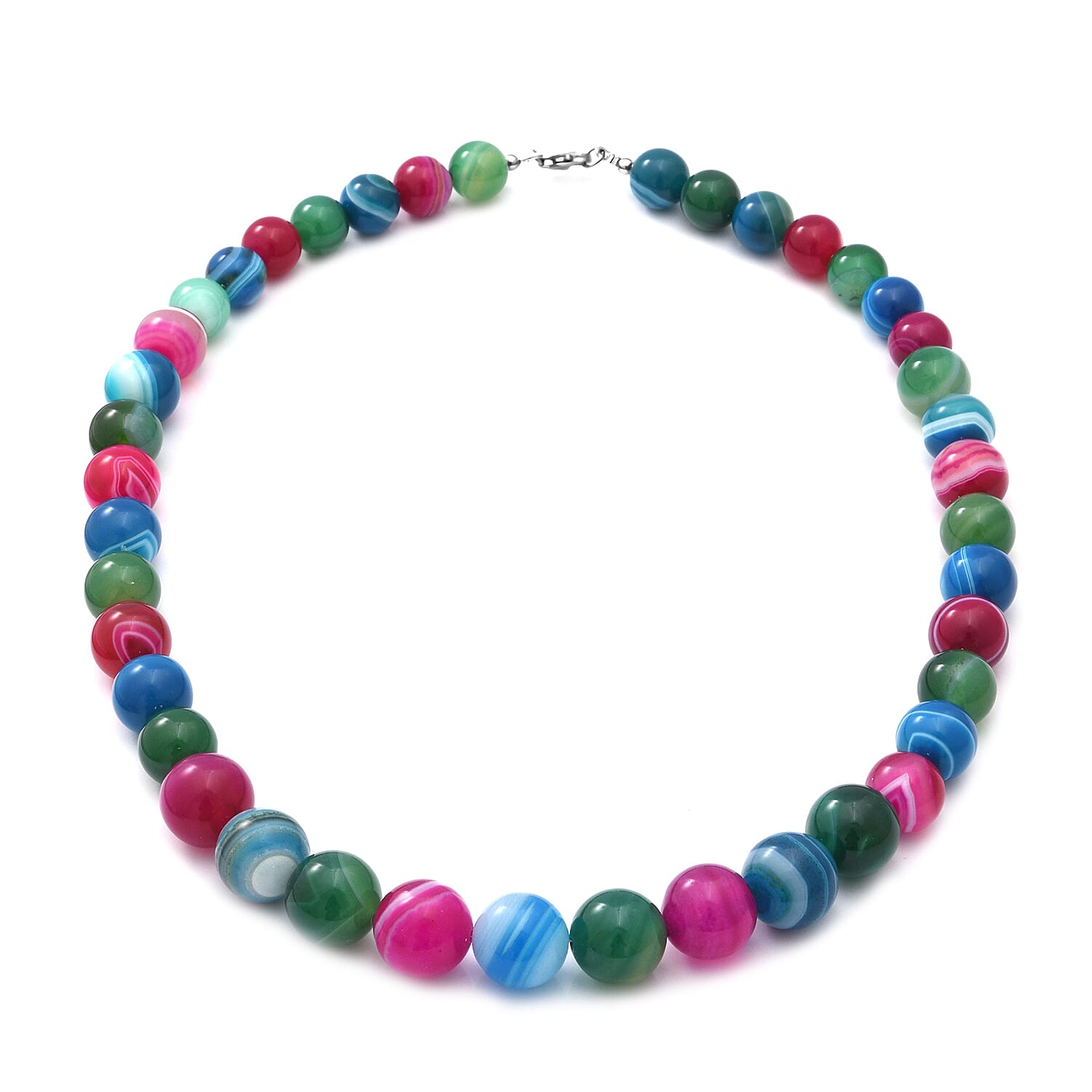 Multi Colour Striped Agate (12-16mm)  Necklace (Size 20) in Rhodium Overlay Sterling Silver 478.0 Ct.