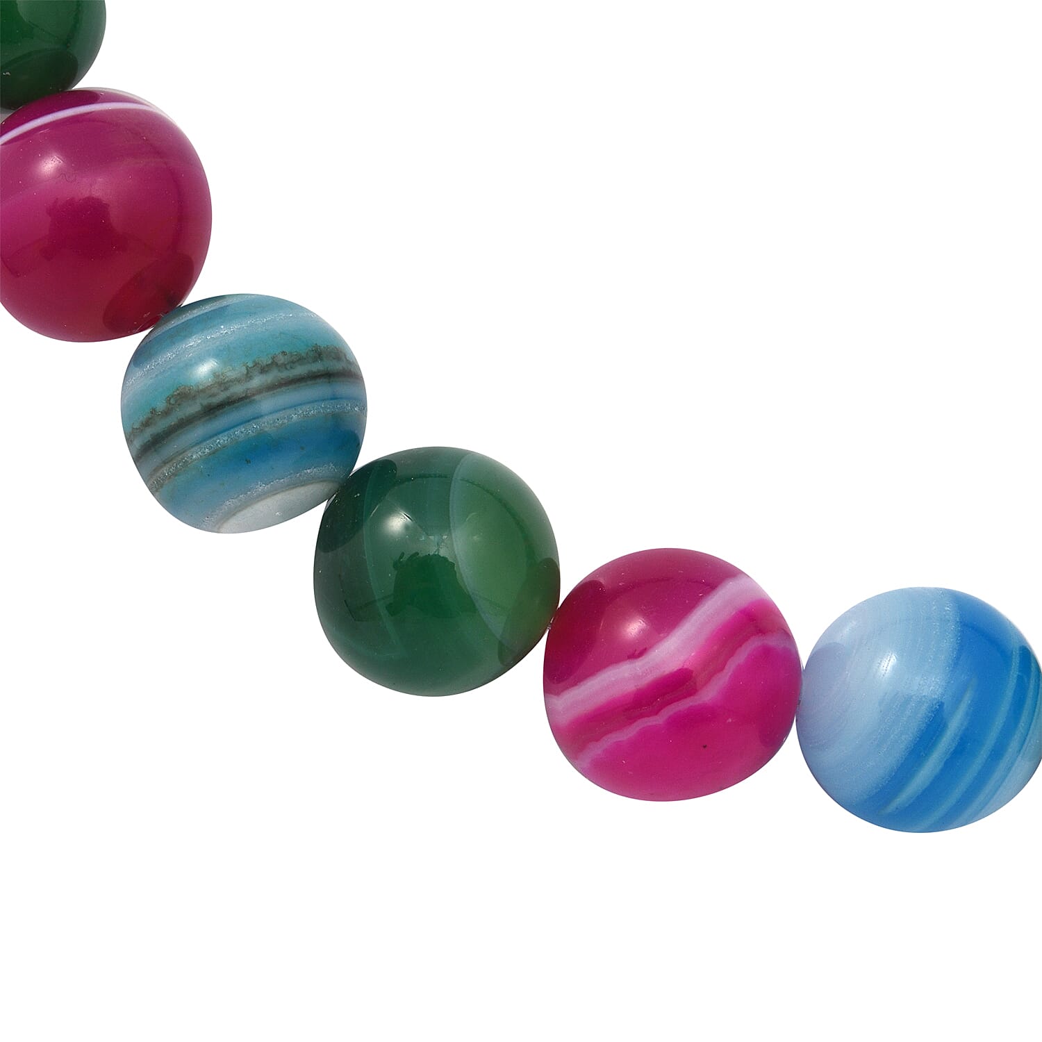 Multi Colour Striped Agate (12-16mm)  Necklace (Size 20) in Rhodium Overlay Sterling Silver 478.0 Ct.