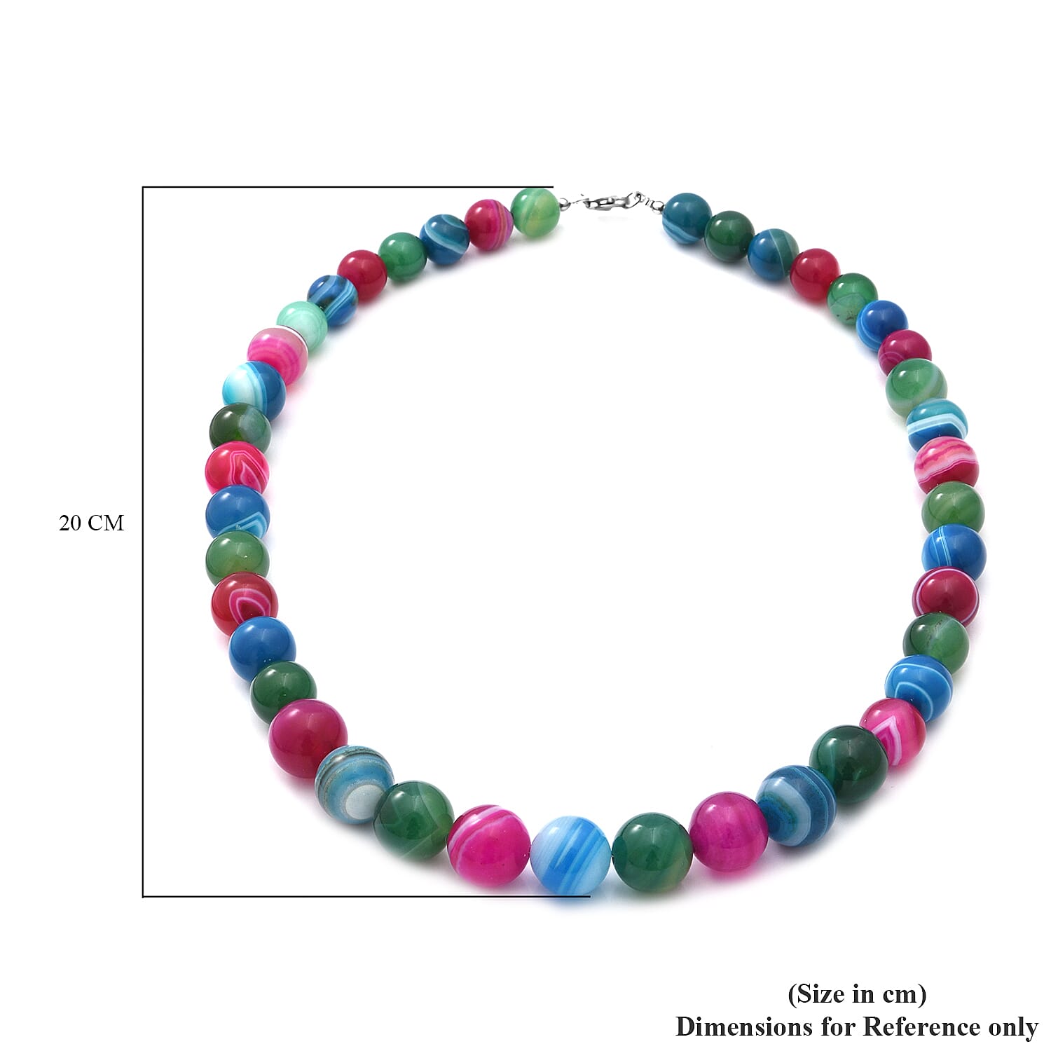 Multi Colour Striped Agate (12-16mm)  Necklace (Size 20) in Rhodium Overlay Sterling Silver 478.0 Ct.