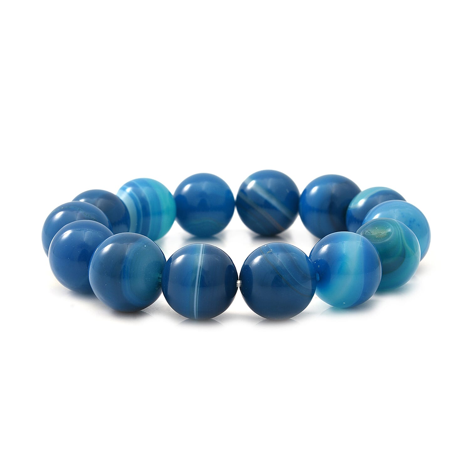 Blue Agate Strechable Beads Bracelet (Size 7) 150.00 Ct.