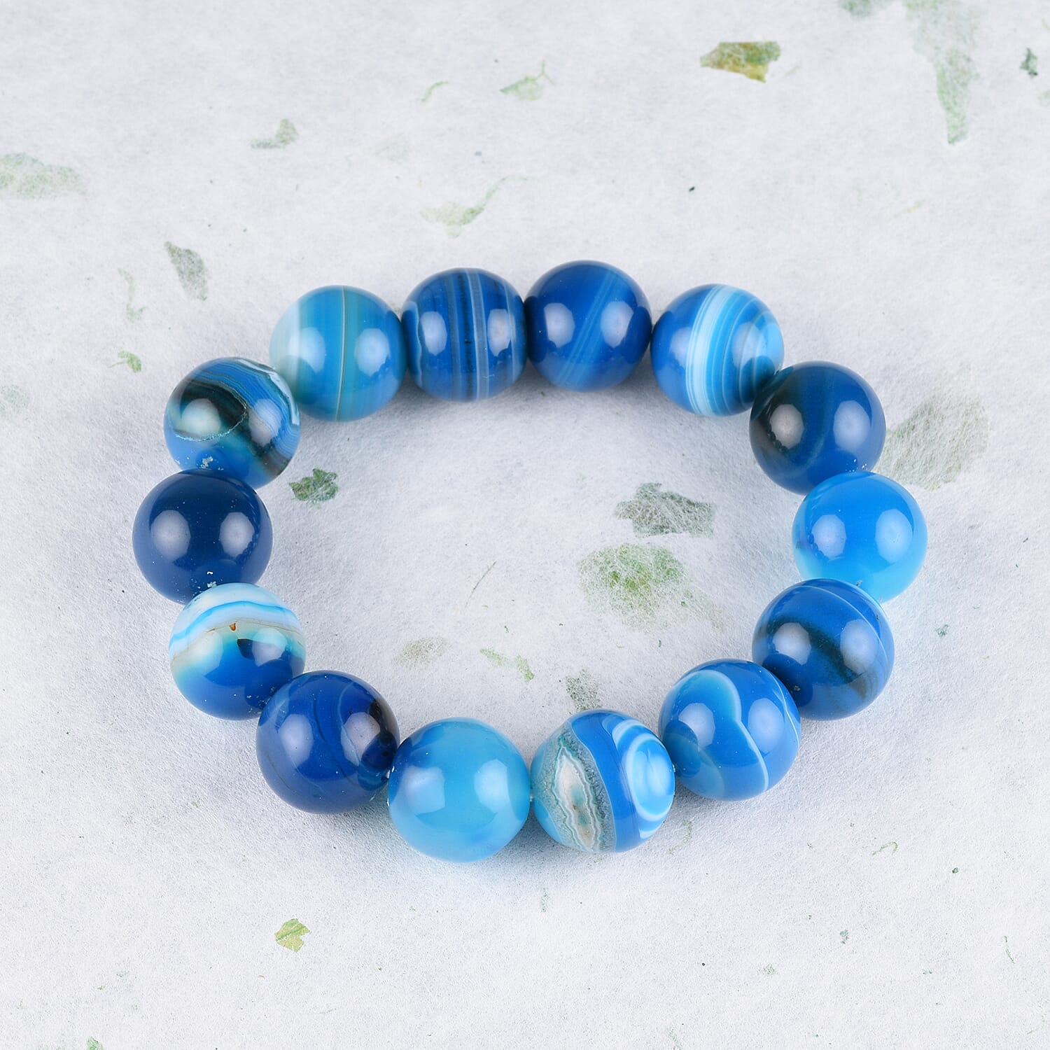 Blue Agate Strechable Beads Bracelet (Size 7) 150.00 Ct.