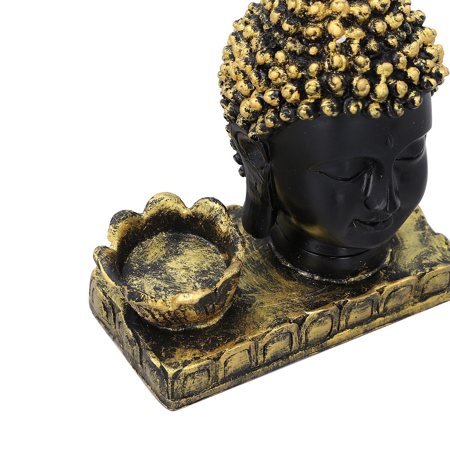 Decorative Lotus Buddha Head Candlestick Holder (Size 16x12x7 Cm) - Black & Gold
