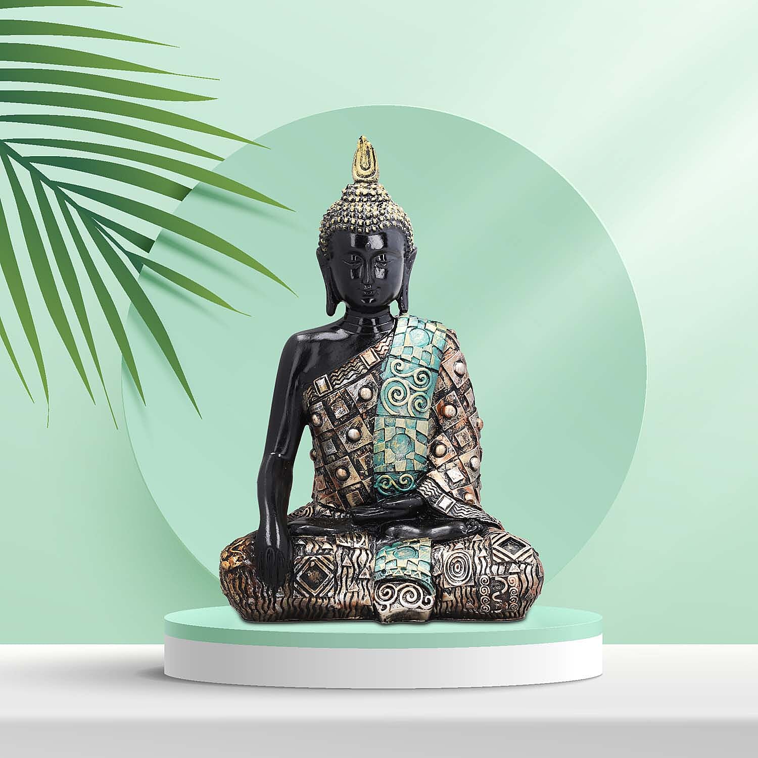 Decorative Buddha Statue Ornaments (Size 25x17x9 Cm) - Black, Gold & Green