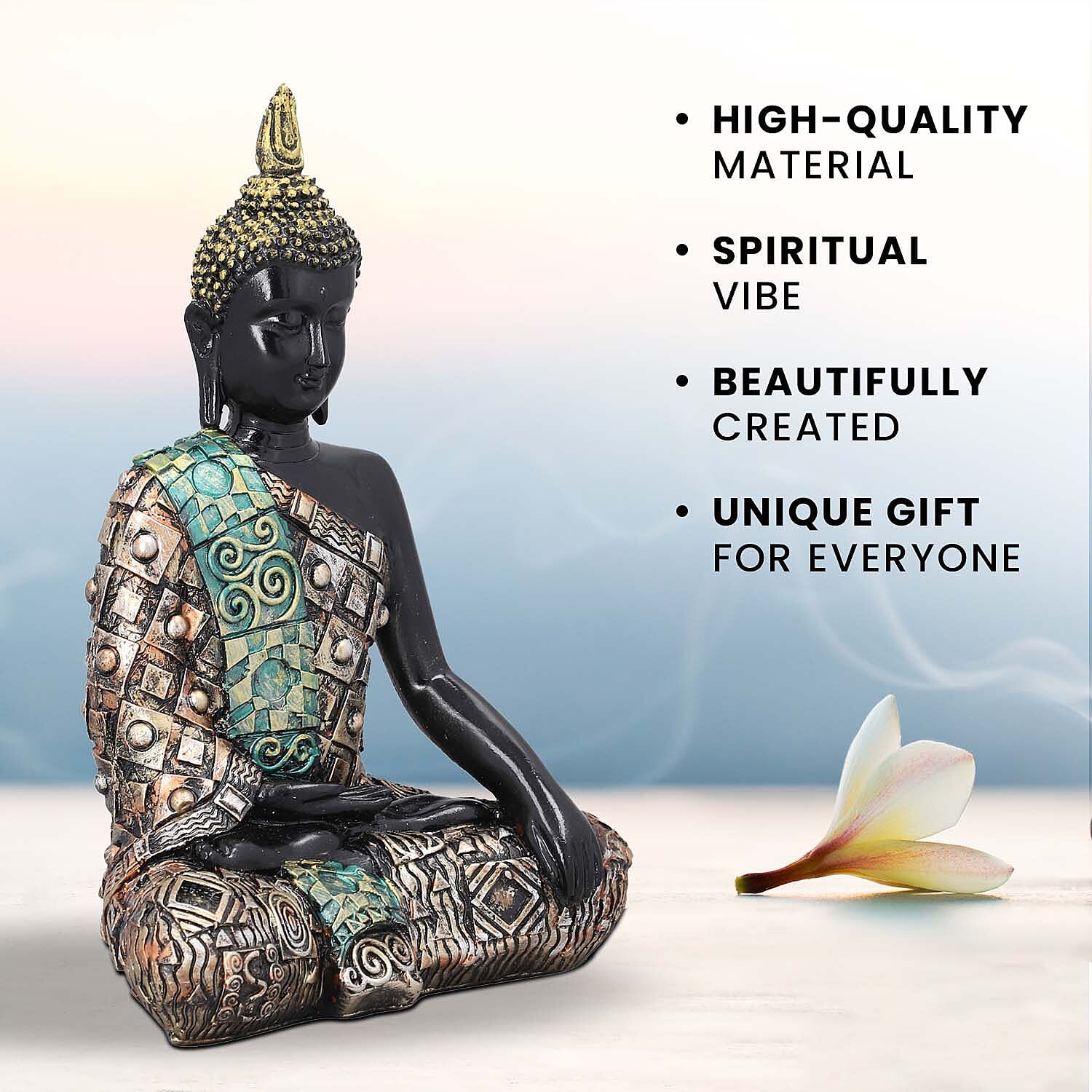 Decorative Buddha Statue Ornaments (Size 25x17x9 Cm) - Black, Gold & Green