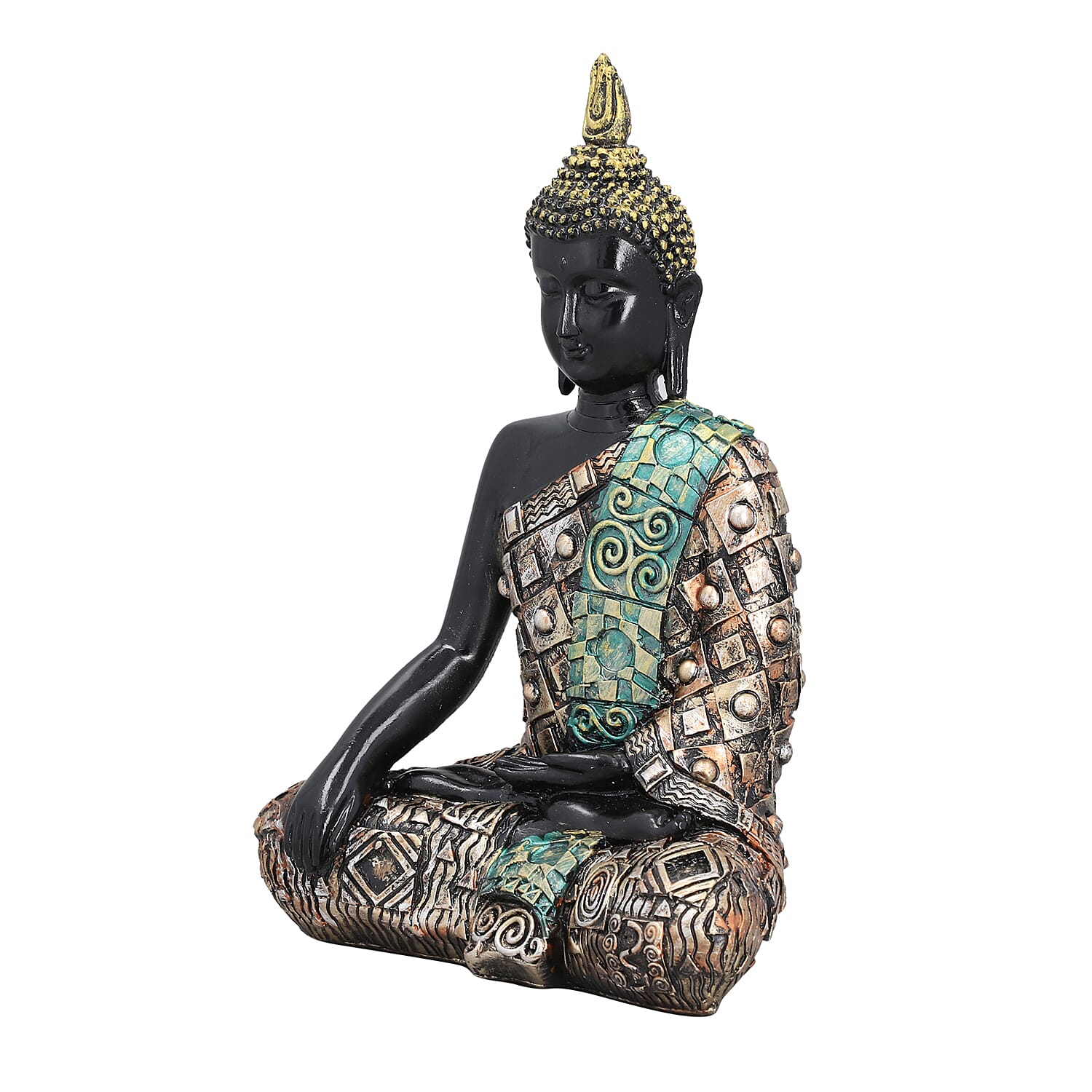Decorative Buddha Statue Ornaments (Size 25x17x9 Cm) - Black, Gold & Green